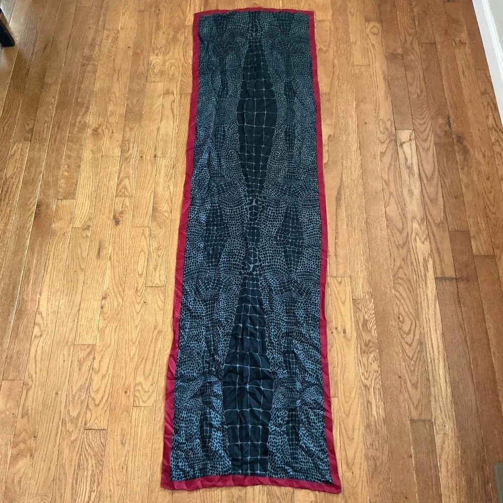 Large Perry Ellis Silk Scarf Wrap Black Red Bordered Career Business